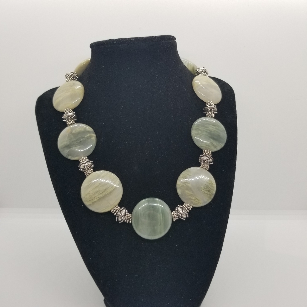 heavy stone and silver tone necklace agate